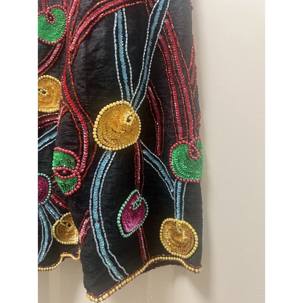 VTG Beaded Silk Beaded Sequin Scallop Hem Festival Shirt Top Sz M Bling Boho - Picture 3 of 6